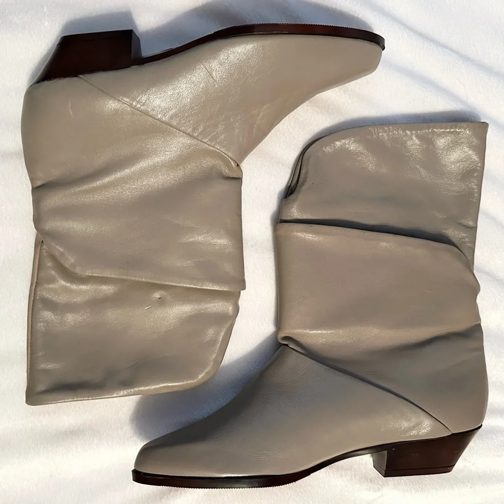 Vintage 70s DEXTER Leather Gray Short Heeled Boots Women’s 6.5 USA New